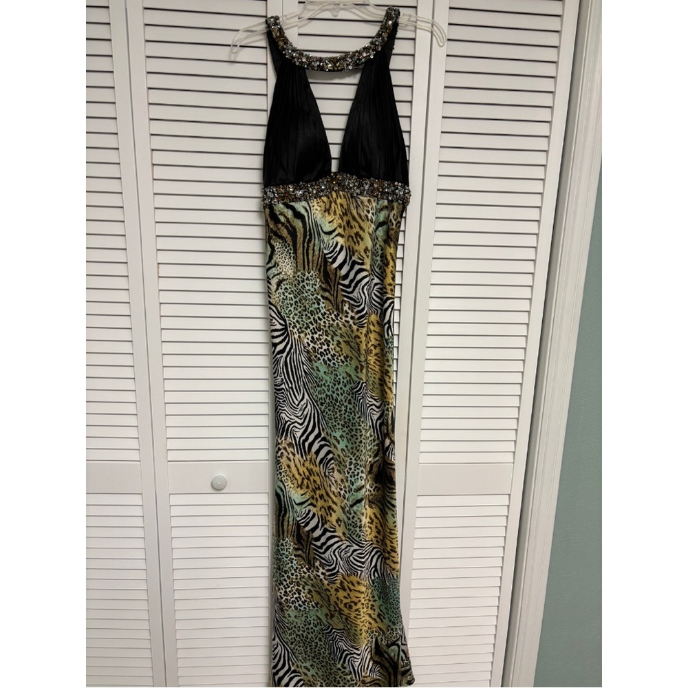 Vintage Animal Print Halter Maxi Dress